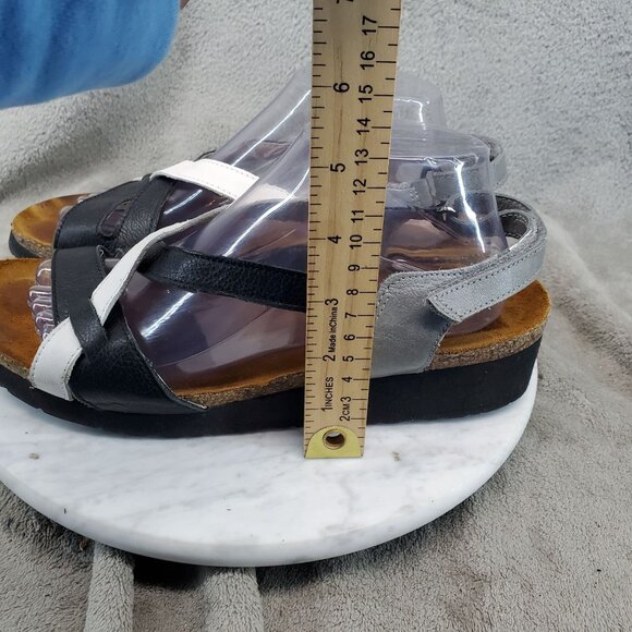 Naot Shoes Womens EU 42 US 11 Black & White Leather Sophia Sandals - Picture 2 of 9